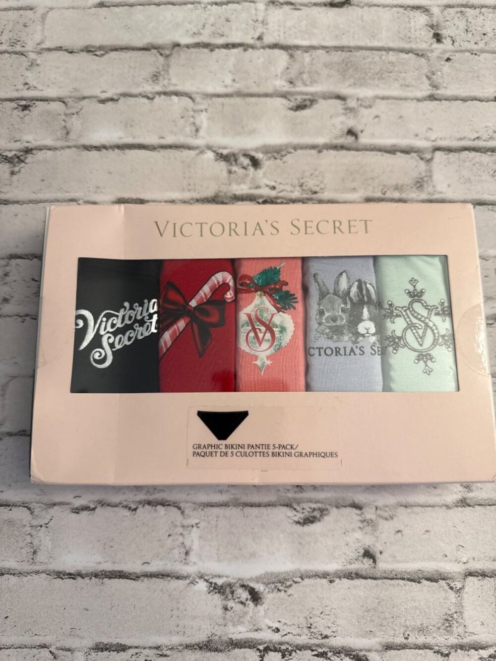 Victorias Secret Graphic Bikini Panties 5-Pack M Holiday Prints Cotton Blend